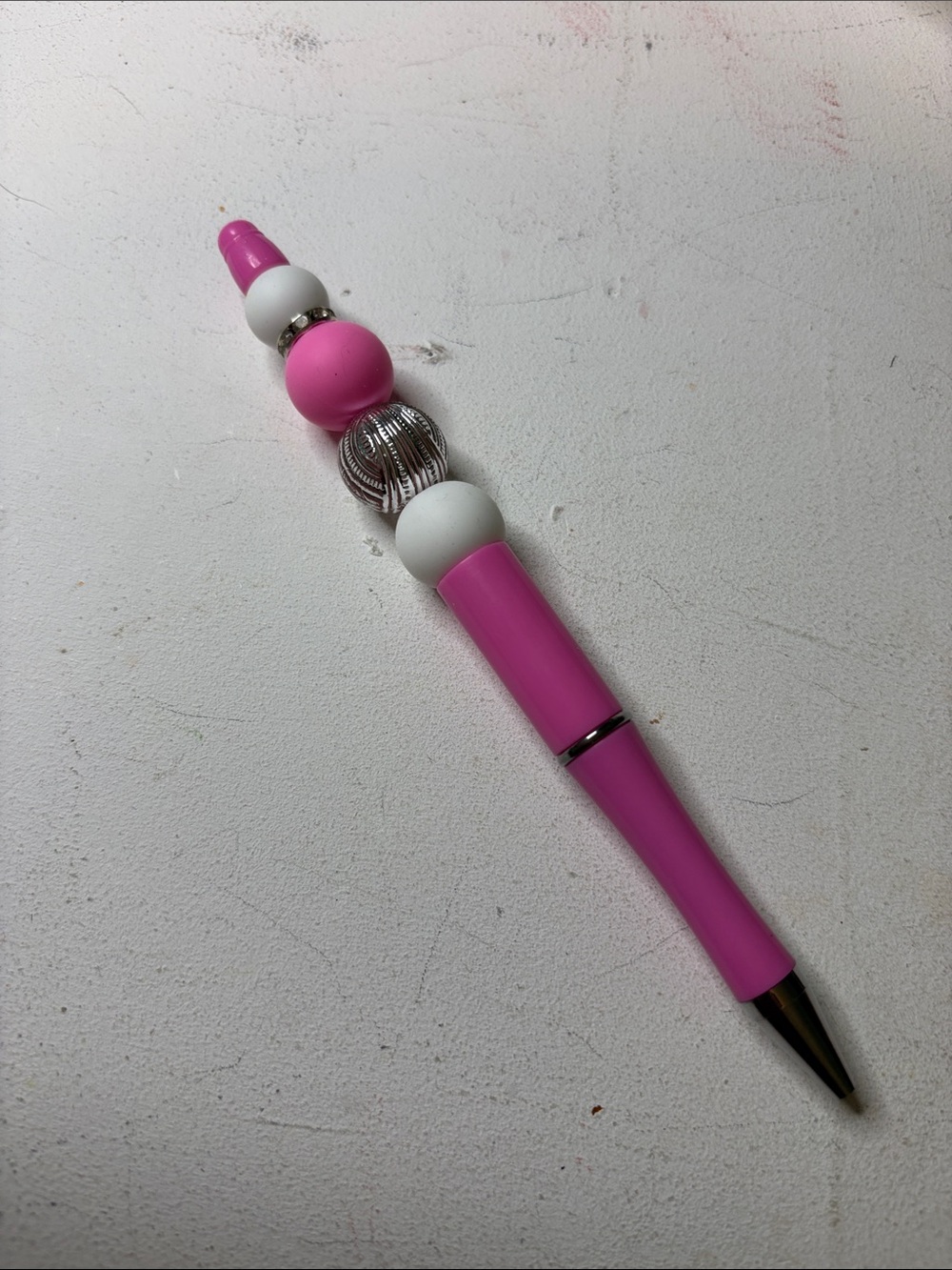 Pink Beaded Retractable Ballpoint Pen by